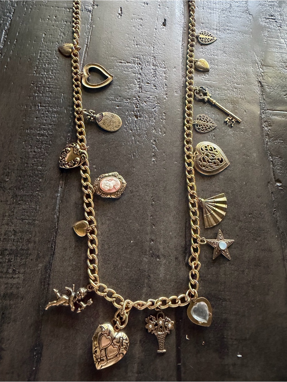 Gold-Tone Heart Charm Necklace - Women's Jewelry